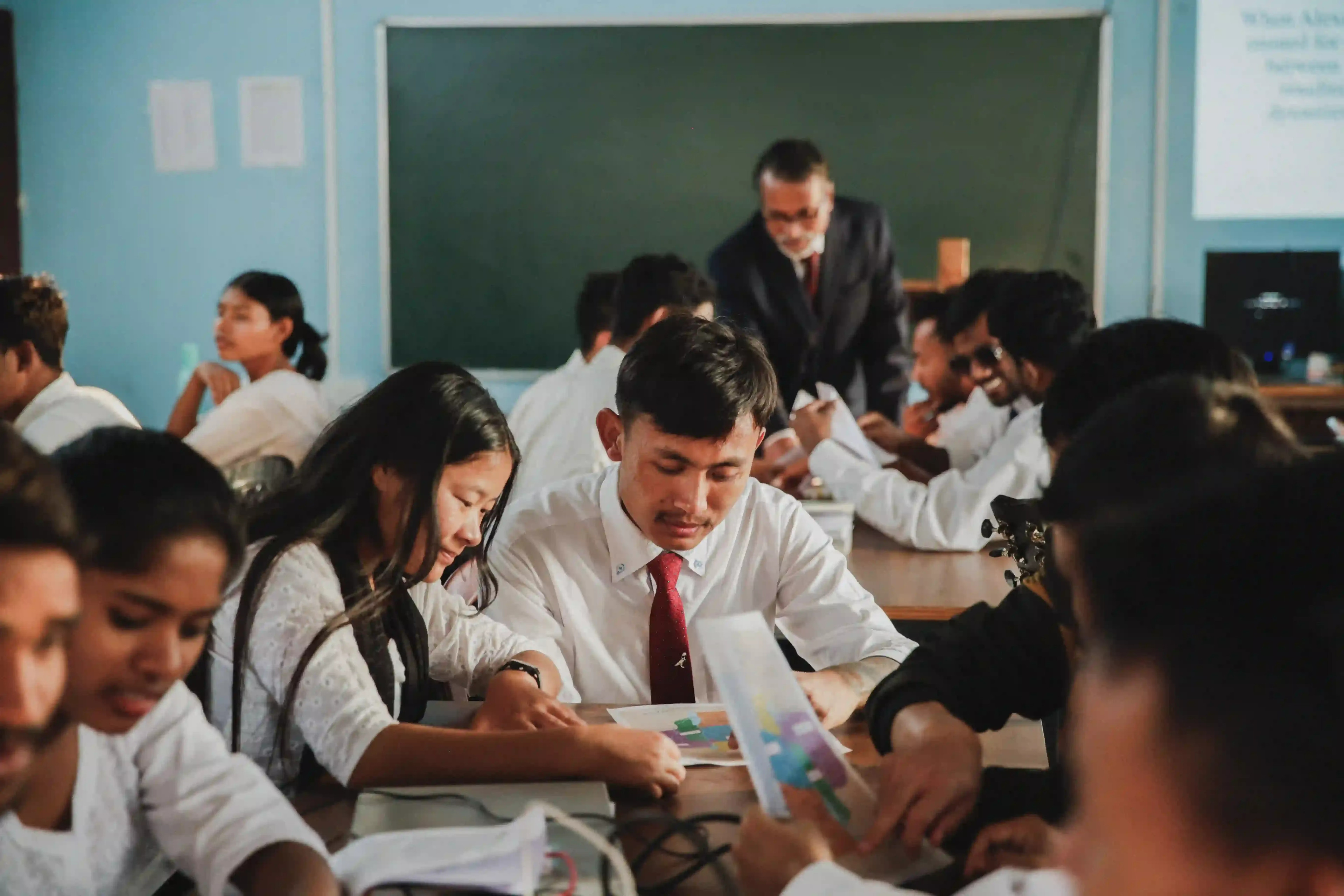 Students in a classroom studying together